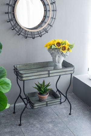 English Elm 32x15x31" Galvanized Tray Table with Two Removable Handles - Rustic Farmhouse Accent & Gardening Utility W2078P323700