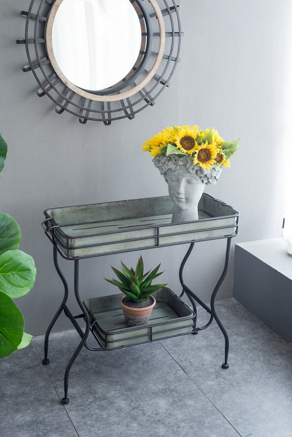 English Elm 32x15x31" Galvanized Tray Table with Two Removable Handles - Rustic Farmhouse Accent & Gardening Utility W2078P323700