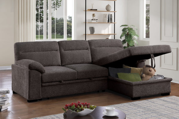 English Elm Kipling Chenille Sleeper Sectional with Storage Chaise and Usb Console Charging Brown B061S00959