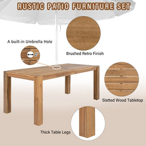 English Elm Trexm Acacia Wood Outdoor Dining Set Seats Six with Umbrella Hole Rustic Patio Beige,Light Teak TM000019AAD