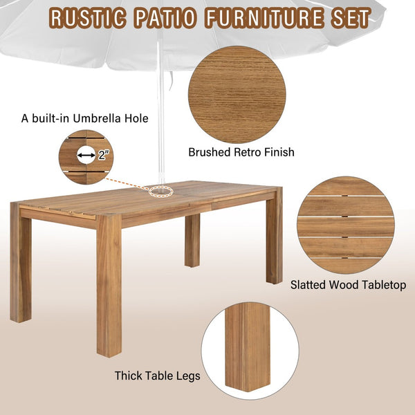 English Elm Trexm Acacia Wood Outdoor Dining Set Seats Six with Umbrella Hole Rustic Patio Beige,Light Teak TM000019AAD
