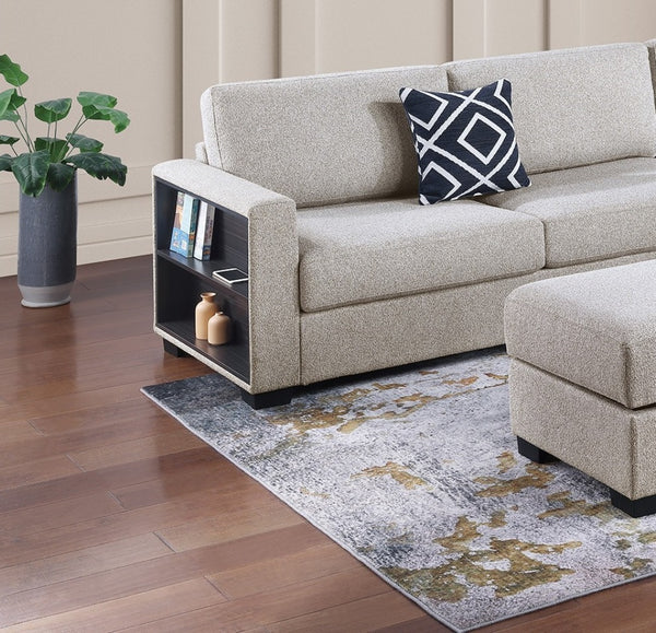 English Elm 3-Piece Boucle Sectional Sofa with Reversible Chaise, Built-In Shelf & Storage Ottoman for Living Rooms Beige 34 L x 26 W x 46 H B011S01778