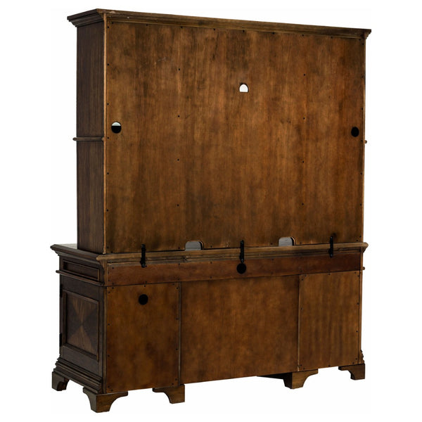 English Elm Stigham Burnished Oak 5-Drawer Credenza & Hutch Set - Elegant Workspace With Power & Storage Solutions B062S00801-GIGA