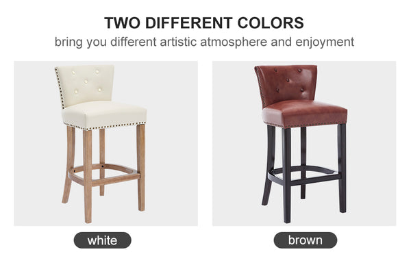 English Elm Bar Stools Set Of 2 - 29.5'' Beige Leather & Wood Stools For Stylish Kitchen Or Home Bar Use W2195P314866