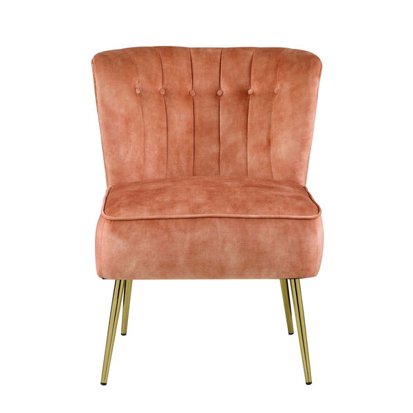 English Elm Burnt Velvet Tufted Wingback Accent Chair in Burnt Orange Velvet with Gold Metal Legs, Modern Focal Point B062P186525