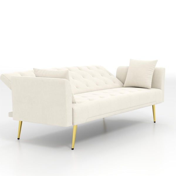 English Elm Modern Tufted Velvet Sleeper Sofa Retro Style Convertible Fold Flat for Compact Spaces Beige W2353P399441