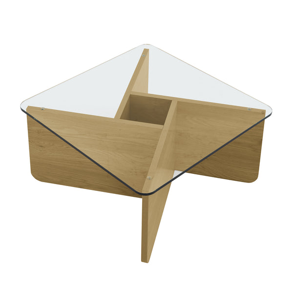 English Elm 31.5 Modern Square Glass Coffee Table with Tempered Top, Mid-Century Style Wooden Base, Durable 330lb Load Capacity Natural Wood W2972P277851