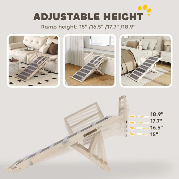 English Elm Dog Ramp with Side Rails Solid Pine Frame Carpeted Surface for Beds and Sofas T3971P412872