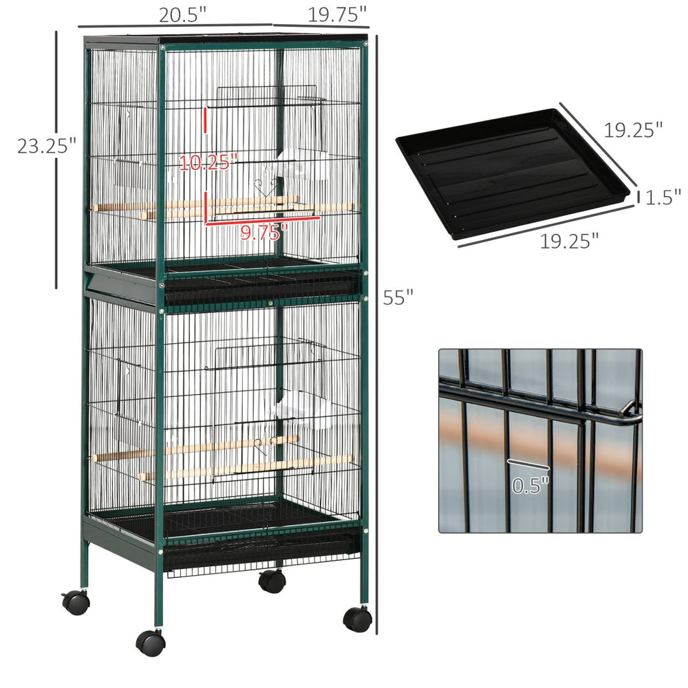 English Elm Large Rolling Aviary Cage for Small Birds with Four Doors and Slide Out Cleaning Trays T3971P423698
