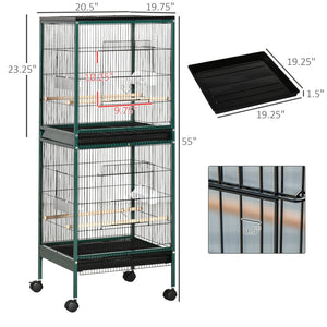 English Elm Large Rolling Aviary Cage for Small Birds with Four Doors and Slide Out Cleaning Trays T3971P423698