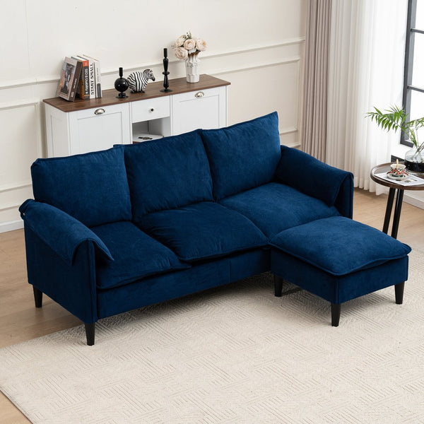 English Elm Convertible Convertible sofa with storage footstools, compact U-shaped 2-seater for small spaces, durable fabric comfort Blue W2012P252427