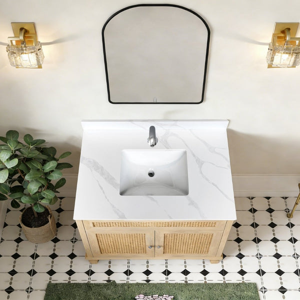 English Elm 37-inch Carrara Quartz Vanity Top Undermount Sink Marble Veined Stain Resistant Bath W2699P459405
