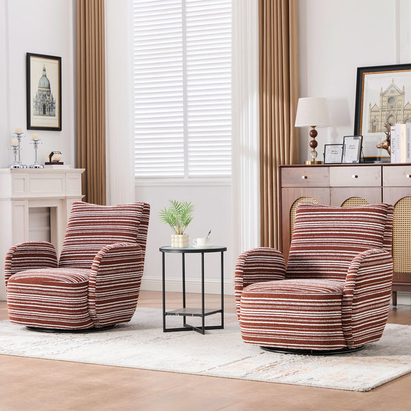 English Elm Modern Boucle 360° Swivel Leisure Chair with High‑Resilience Sponge, Supportive Curve, 550lb Capacity Red W395P355443