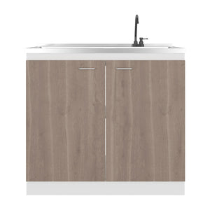 English Elm Zurich Freestanding Stainless Steel Utility Sink with Black Storage Cabinet for Garage Light Espresso B200S00459