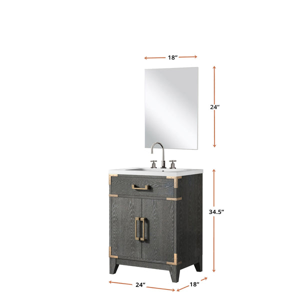 English Elm Black Oak Single Bath Vanity Set With Acrylic Countertop, Mirror & Faucet - Compact & Stylish Design B2731S02215