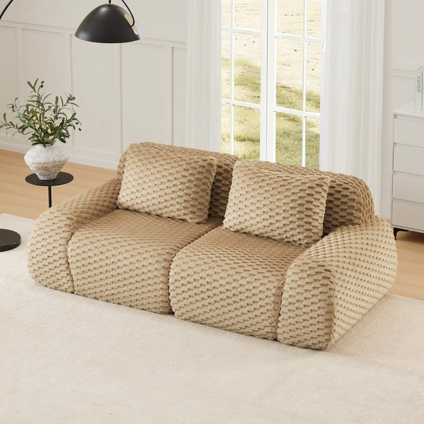 English Elm 82" Modular Sectional Sofa Flannelette Upholstery Deep Seat No Assembly Living Room Light Camel W714P377075