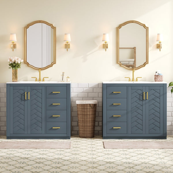 English Elm 72'' Modern Blue Bathroom Vanity With Ceramic Sink, Soft-Closing Drawers & Solid Wood Frame Storage N710SS00013C