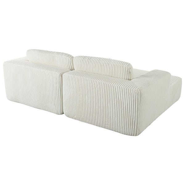 English Elm U_Style Corduroy Double Sofa Bed with Plush Supportive Sponge-Spring Seats and Removable Back Cushions White WY000449AAK