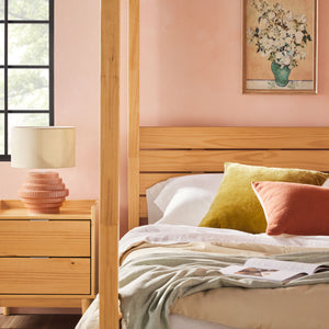 Minimalist Boho Full Canopy Bed with Simple Headboard Natural Pine ISLB6BNP Walker Edison