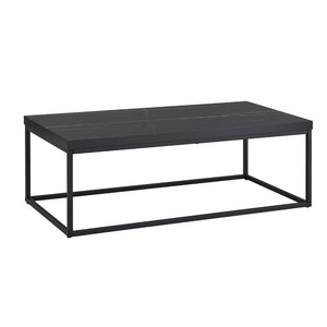 English Elm 47" Faux Stone Slab Coffee Table with Powder-coated Steel Frame for Modern Loft Living Black Marble-Look Sintered Stone W3151P400579