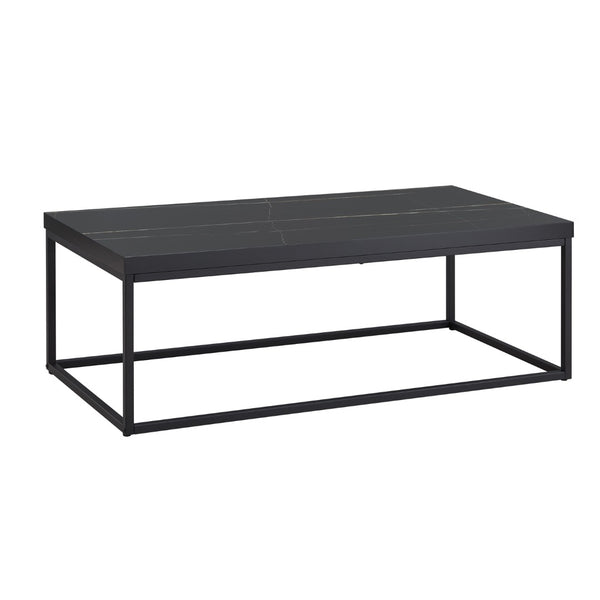 English Elm 47" Faux Stone Slab Coffee Table with Powder-coated Steel Frame for Modern Loft Living Black Marble-Look Sintered Stone W3151P400579