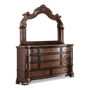 English Elm Brown Cherry Dresser with Genuine Marble Top Bronze Hardware Traditional Bedroom Storage B2741P448890