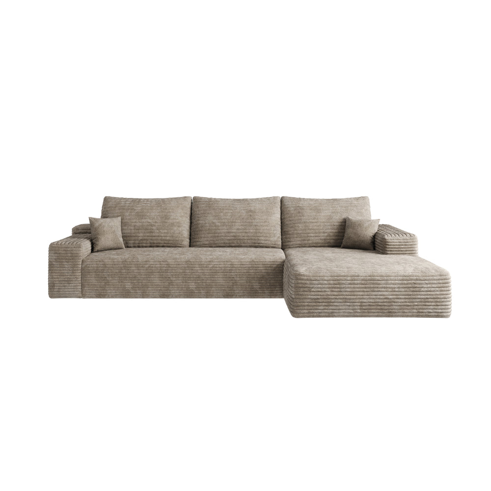 English Elm Y119-L-SLEEPER-GREY Modern Plush Corduroy Left-Arm Sleeper Sofa with Chaise, No Assembly, Cozy Lounge Camel W2824P239964