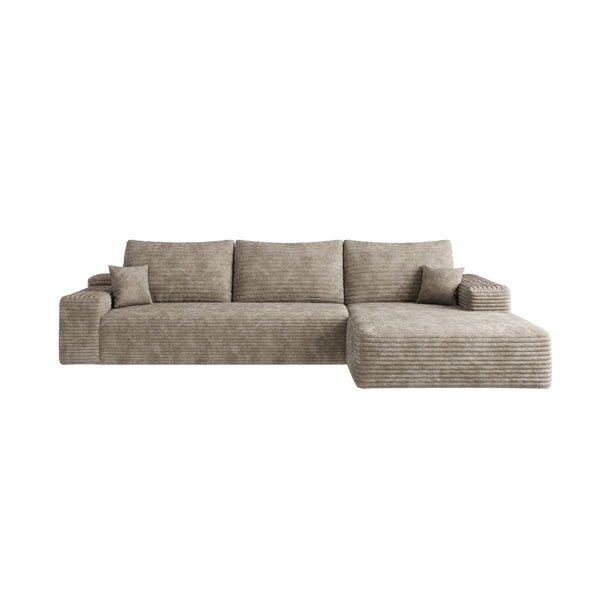 English Elm Y119-L-SLEEPER-GREY Modern Plush Corduroy Left-Arm Sleeper Sofa with Chaise, No Assembly, Cozy Lounge Camel W2824P239964
