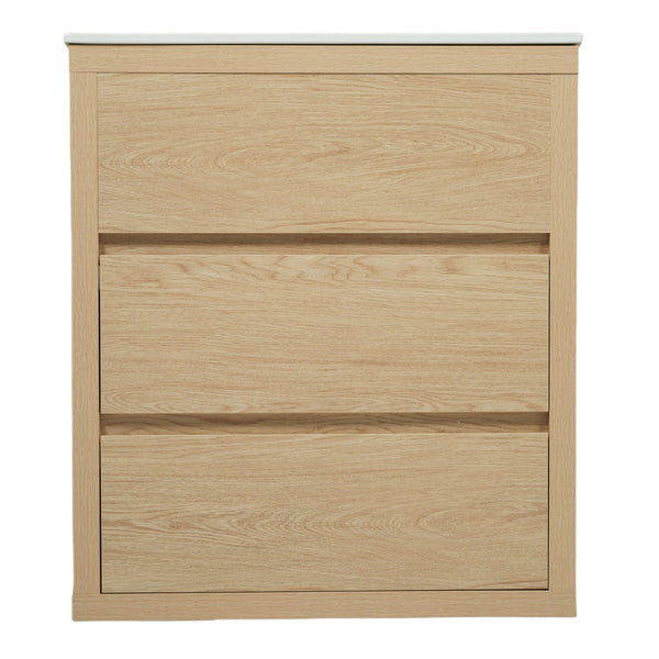 English Elm Christopher Knight Home® - 60" Double Sinks Bathroom Vanity Set with Two Ceramic Basins, Soft-Close Drawers, Sleek Handle-Free Design Natural Wood N817P280550N
