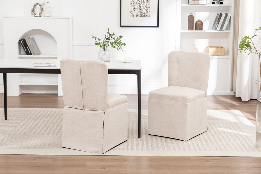 English Elm Linen Modern Dining Chairs Set of 2 — Padded Armless Fabric Side Chairs with Iron Legs, 250lb Capacity Beige W1170P365351