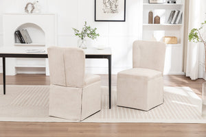 English Elm Linen Modern Dining Chairs Set of 2 — Padded Armless Fabric Side Chairs with Iron Legs, 250lb Capacity Beige W1170P365351