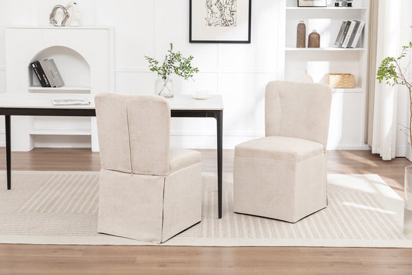 English Elm Linen Modern Dining Chairs Set of 2 — Padded Armless Fabric Side Chairs with Iron Legs, 250lb Capacity Beige W1170P365351