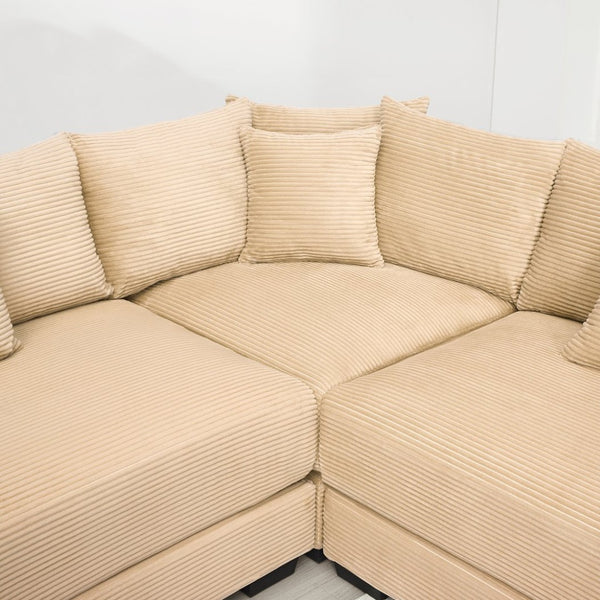 English Elm Oversized Modular Sectional Couch - Cloud-Like Comfort, Soft Camel Corduroy, Ergonomic Design & Ottoman W714S01317-GIGA