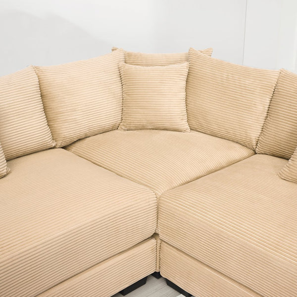 English Elm 130" Oversized Cloud Modular Sectional Couch In Plush Camel Corduroy, Ergonomic Design & Ottoman Included For Ultimate Comfort W714S01309