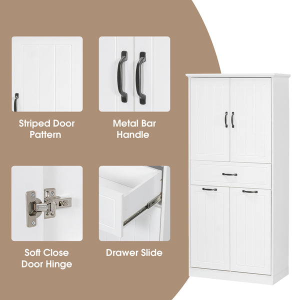 English Elm Christopher Knight Home® - Bathroom Storage Cabinet with Doors Drawer & Dual Laundry Baskets, MDF Build, Adjustable Shelf, Anti-Tip Device White N759P243350K