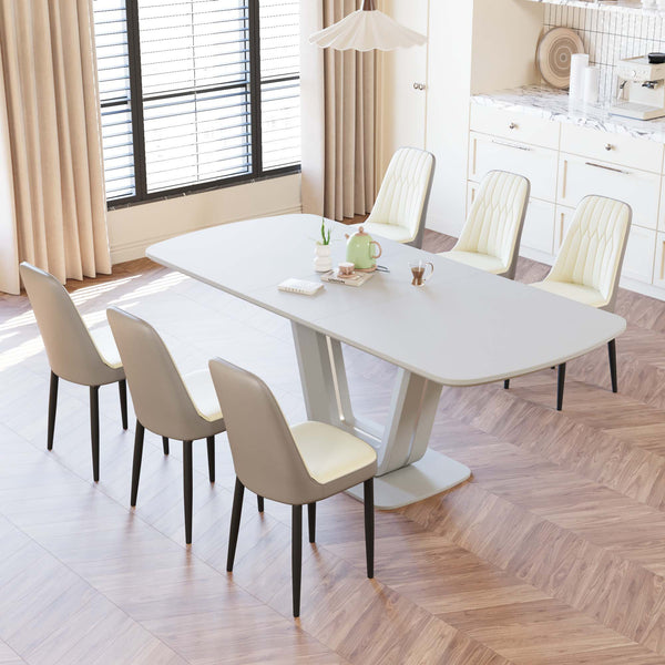 English Elm 62.99-78.74" Expandable Dining Set For 2-8 With 6 Comfortable Pu Chairs - Modern Kitchen Elegance W2189S00718