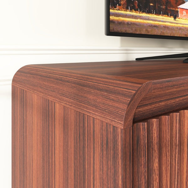 English Elm Black Fluted Wave Door Media Console with Built-in Power Outlet and Adjustable Shelving Walnut W409P452058
