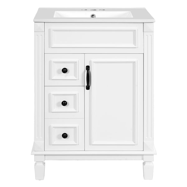 English Elm 24" Bathroom Vanity With Ceramic Sink - Elegant Modern Design, 2 Soft-Close Drawers, Adjustable Shelf N710P318990K