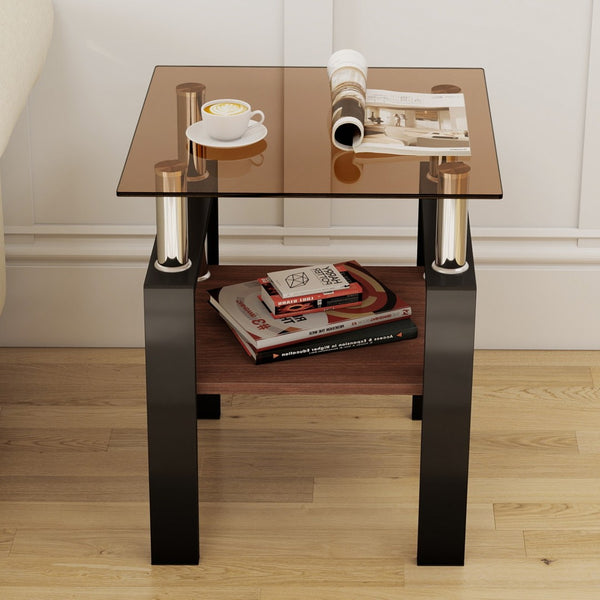 English Elm Set Of 2 Modern Tempered Glass Side Tables - Stylish, Durable Coffee & End Tables For Any Space W241P300312-GIGA