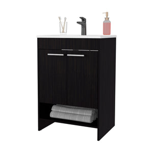 English Elm Wengue Modern 2-Door Bathroom Vanity with Open Shelves, Waterproof Cabinetry, Sleek Wenge Finish B062P355532