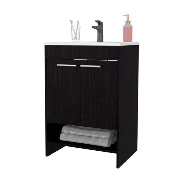 English Elm Wengue Modern 2-Door Bathroom Vanity with Open Shelves, Waterproof Cabinetry, Sleek Wenge Finish B062P355532