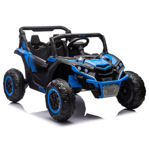 English Elm 24v Two Seat Kids Electric Utv with Parental Remote Suspension Off Road Ride On Blue W1578P184799