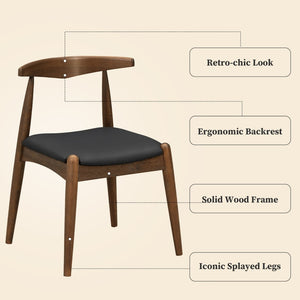 English Elm [video] 5-piece Mid-century Dining Set Rubberwood Frame Faux Leather Ergonomic Chairs Walnut+Black N759S006011B