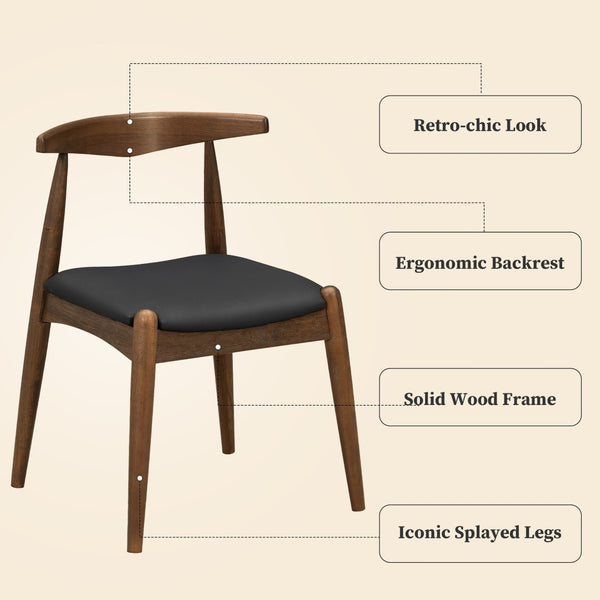English Elm [video] 5-piece Mid-century Dining Set Rubberwood Frame Faux Leather Ergonomic Chairs Walnut+Black N759S006011B