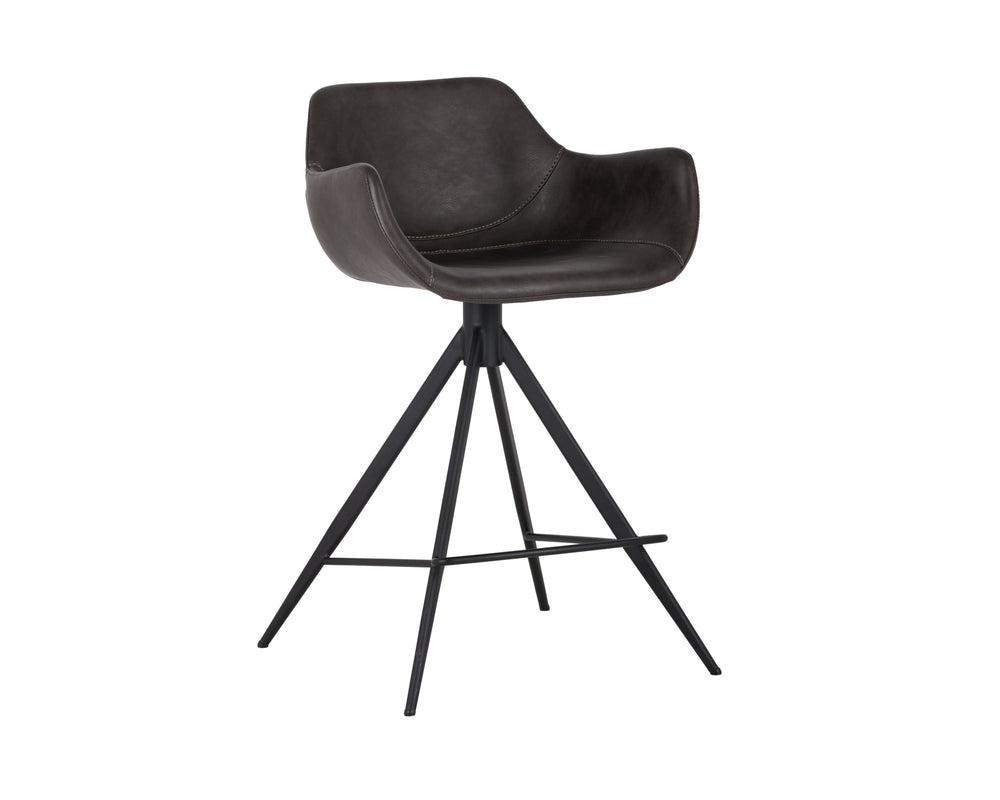 Sunpan Owen Modern Swivel Counter Stool in Town Grey Faux Leather with Black Iron Legs - Urban Elegance