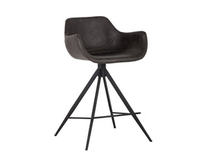 Sunpan Owen Modern Swivel Counter Stool in Town Grey Faux Leather with Black Iron Legs - Urban Elegance
