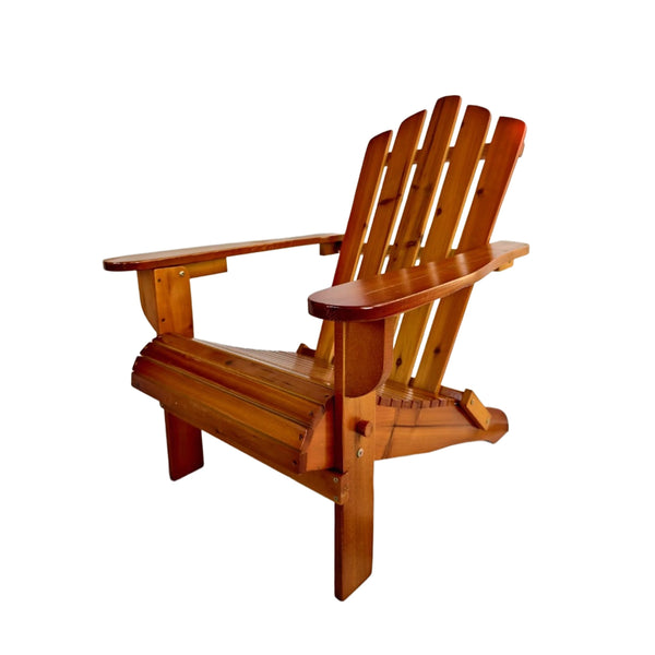 English Elm Outdoor Wood Adirondack Chair Foldable Oak Finish — Solid Hardwood, Wide Seat & Arms, Portable Comfort W495P286083