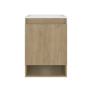 English Elm Nissi Oak Floating Bathroom Vanity 18" Wall-Mounted Compact Resin Sink Soft-Close Cabinet Durable Finish B070S00387