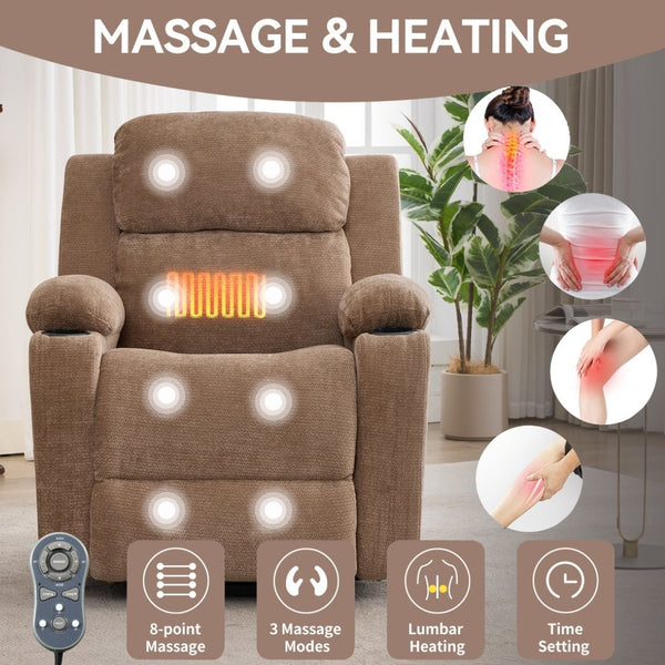 English Elm Infinite Power Lift Recliner with Massage Heat Usb Port and Cup Holders for Seniors W5029P388739