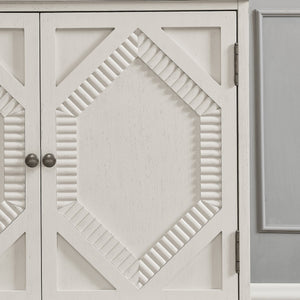 English Elm 33.6" Retro Wooden Sideboard with Fluted Diamond Panels, Mid-Century Console for Living Areas Antique White W1801P346237